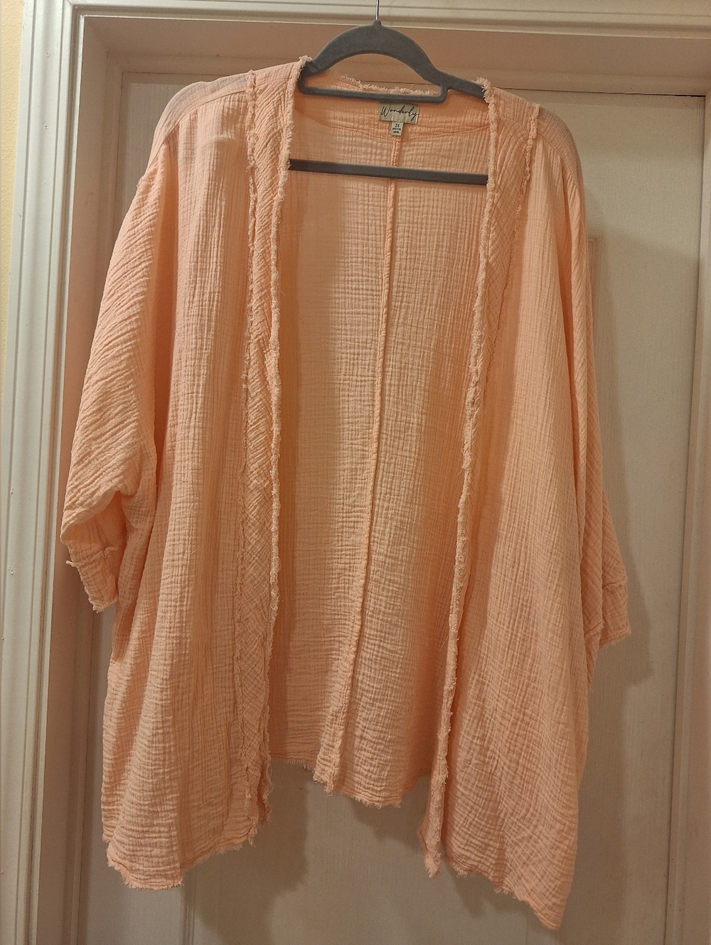 Light Pink Gauze Open Kimono Cardigan Wonderly 2X